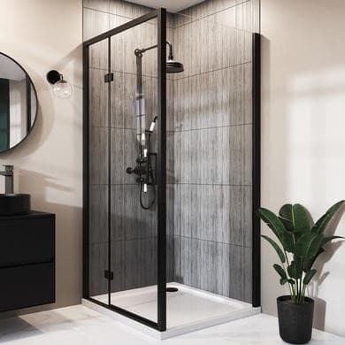 1200x800mm Black 8mm Glass Rectangular Hinged Shower Enclosure - Pavo
