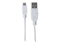 MANHATTAN - USB-A to Micro-USB Cable, 1m, Male to Male, White, 480 Mbps (USB 2.0), Hi-Speed USB, Lifetime Warranty, Polybag - USB cable - USB to Micro-USB Type B - 1 m