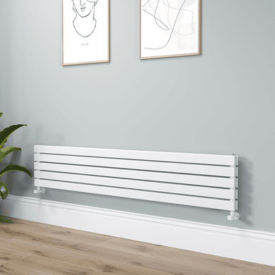 Riace Linea White Flat Designer Radiator 350x1800mm Double Panel 3474 BTU - Horizontal Bars