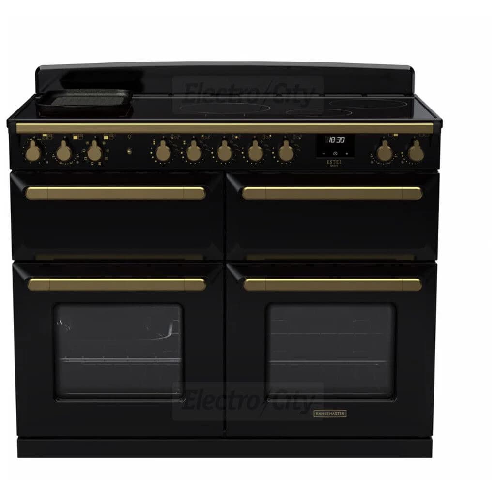 Rangemaster Estel Deluxe 110cm Induction Range Cooker with Slow Cook Oven | Black with Brass Trim