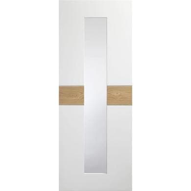 Internal White Painted Glazed Door with Clear Glass and Oak Veneer Inlay - Pre-Finished - 1981 x 762 x 35mm - Asti - XL Joinery