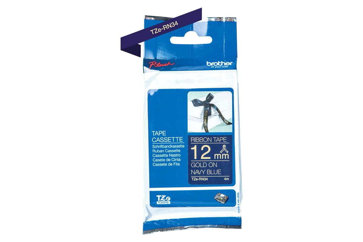 Brother TZe-RN34 12mm Ribbon Tape Cassette | Gold on Navy Blue