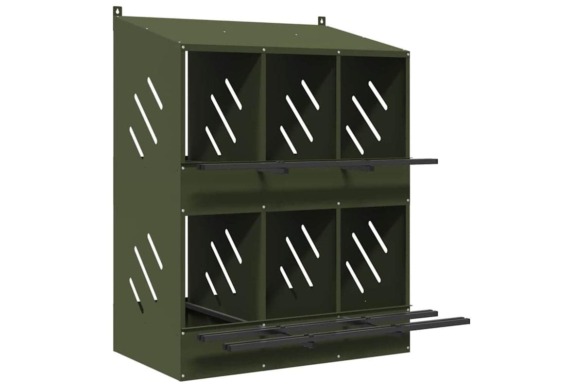 Vidaxl Chicken Nesting Box With 6 Compartments Olive Green Metal