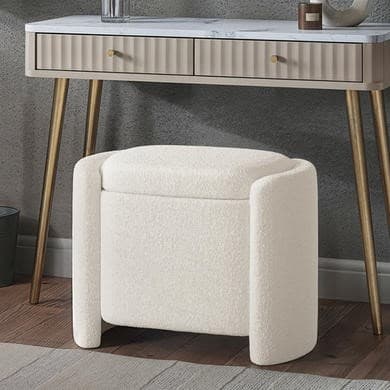 Cream Boucle Dressing Table Stool with Ottoman Storage - Taryn
