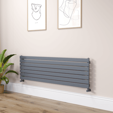 Riace Linea Dark Grey Anthracite Flat Designer Radiator 490x1600mm Single Panel 2952 BTU - Horizontal Bars