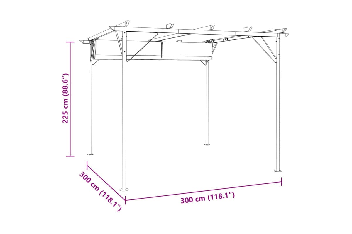 vidaXL 49325 Pergola With Retractable Roof Cream White 3x3 M Steel