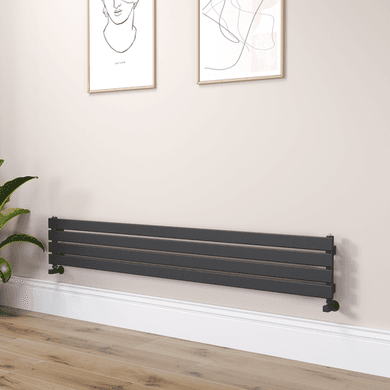 Riace Linea Midnight Black Flat Designer Radiator 280x1800mm Single Panel 1898 BTU - Horizontal Bars