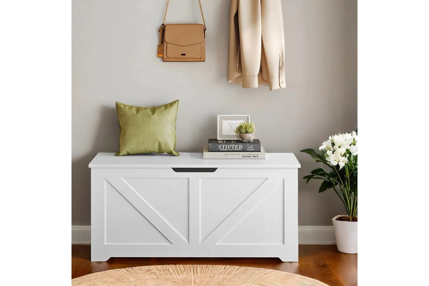 Vasagle Ottoman Storage Box | Particleboard and MDF | 100 x 40 x 46 cm | White