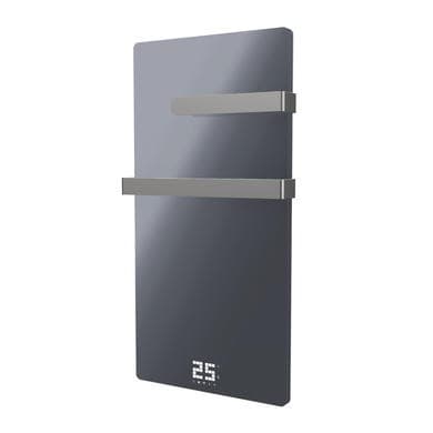 380W Smart Infrared Vertical Anthracite Glass Designer Wall Heater 450x900mm with Optional Towel Rail - IP24 Bathroom Safe