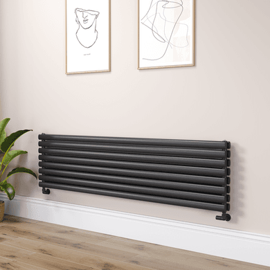 Sorrento Linea Midnight Black Oval Designer Radiator 472x1800mm Double Panel 5072 BTU - Horizontal Bars
