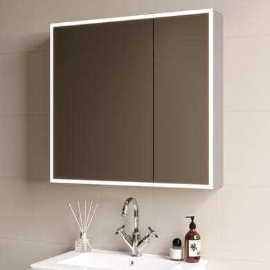 Double Door Chrome Bathroom Miror Cabinet with Lights & Shaver Socket 750 x 700mm - Celeste