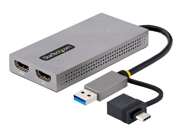 Startech USB to Dual HDMI Adapter, USB A/C to 2x HDMI Monitors (1x 4K 30Hz, 1x 1080p), Integrated USB-A to C Dongle, 4in/11cm Cable, Windows & macOS