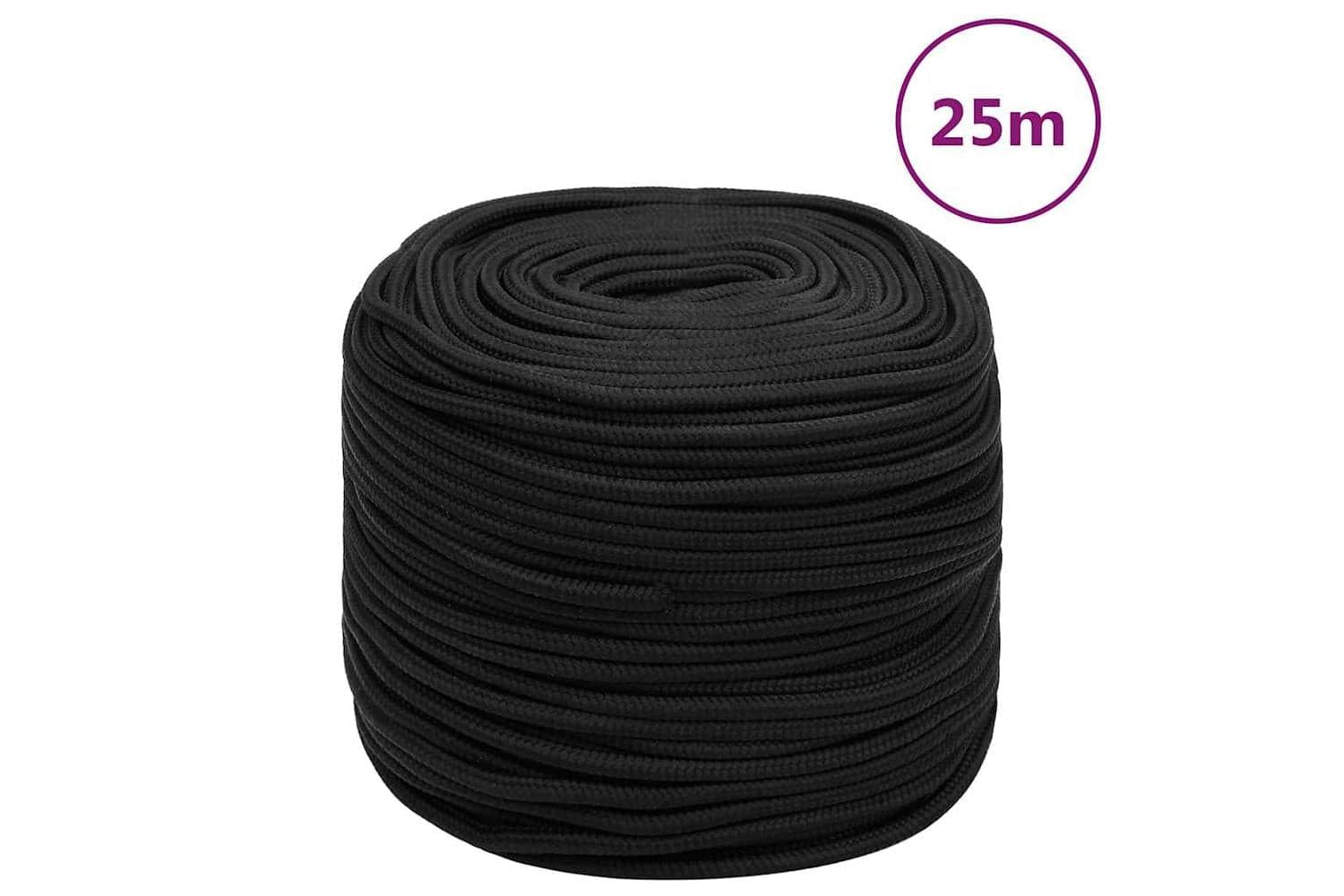 vidaXL 152501 Boat Rope Full Black 8mm 25 M Polypropylene