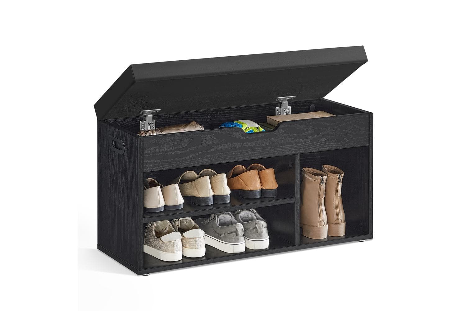 Storage Bench With Cushion | Shoe Bench | Ebony Black | 3 Compartments