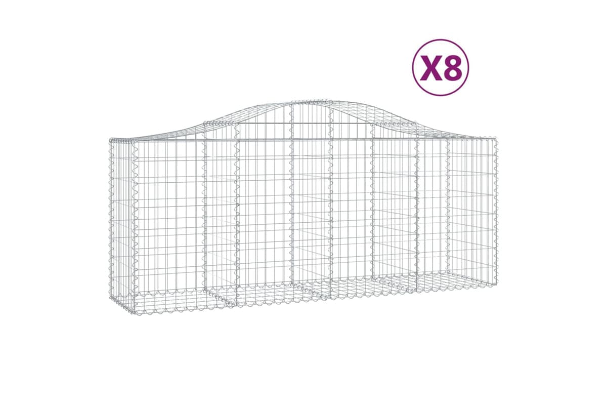 vidaXL 3145625 Arched Gabion Baskets 8 Pcs 200x50x80/100cm Galvanised Iron