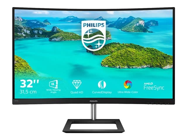 PHILIPS - E-line 325E1C - LED monitor - curved - 32" (31.5" viewable) - 2560 x 1440 QHD @ 75 Hz - VA - 250 cd/m² - 3000:1 - 4 ms - HDMI, VGA, DisplayPort - textured black
