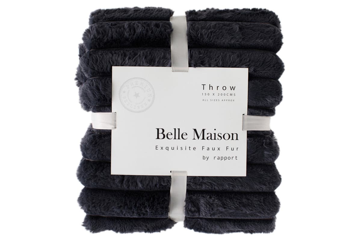 Belle Maison | Rabbit Faux Fur Throw | Charcoal | 150 x 200 cm