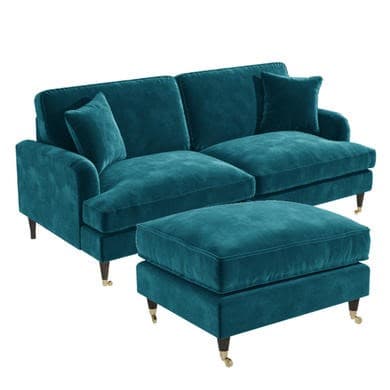 Teal Velvet Sofa and Footstool Set - Payton