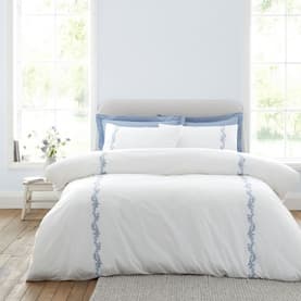 Camille Embroidered Floral Duvet Set White and Blue