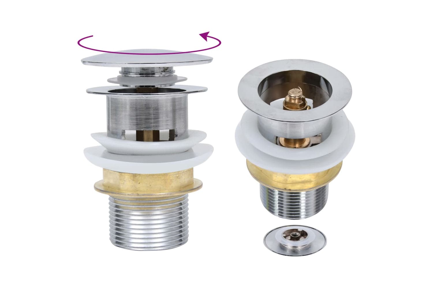 vidaXL 149064 Push Drain Without Overflow Function Silver 6.4x6.4x9.1cm