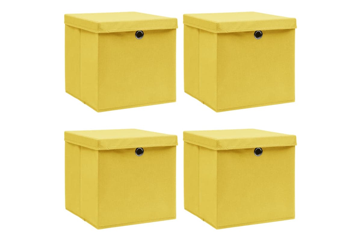 Vidaxl 288366 Storage Boxes With Lids 4 Pcs Yellow 32x32x32 Cm Fabric