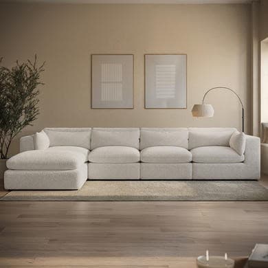 Beige Boucle 5 Seater L-Shape Corner Sofa with Reversible Chaise - Hudson