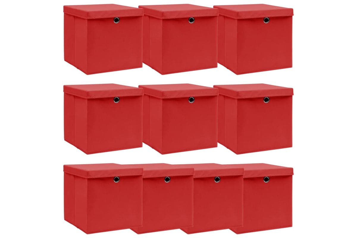 Vidaxl 288364 Storage Boxes With Lids 10 Pcs Red 32x32x32 Cm Fabric