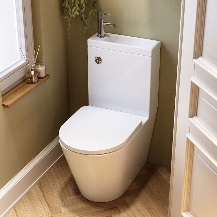 Close Coupled Closed Back Toilet with Sink on Top & Chrome Fittings - Legend