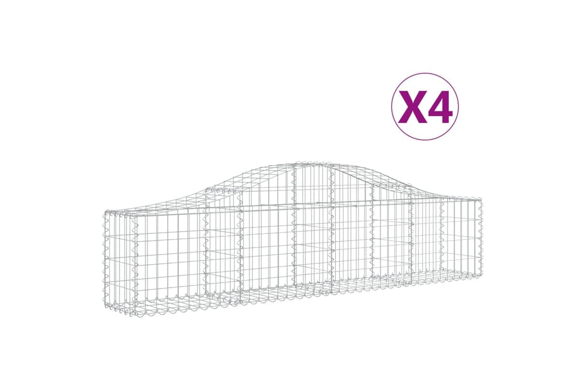 vidaXL 3145369 Arched Gabion Baskets 4 Pcs 200x30x40/60cm Galvanised Iron