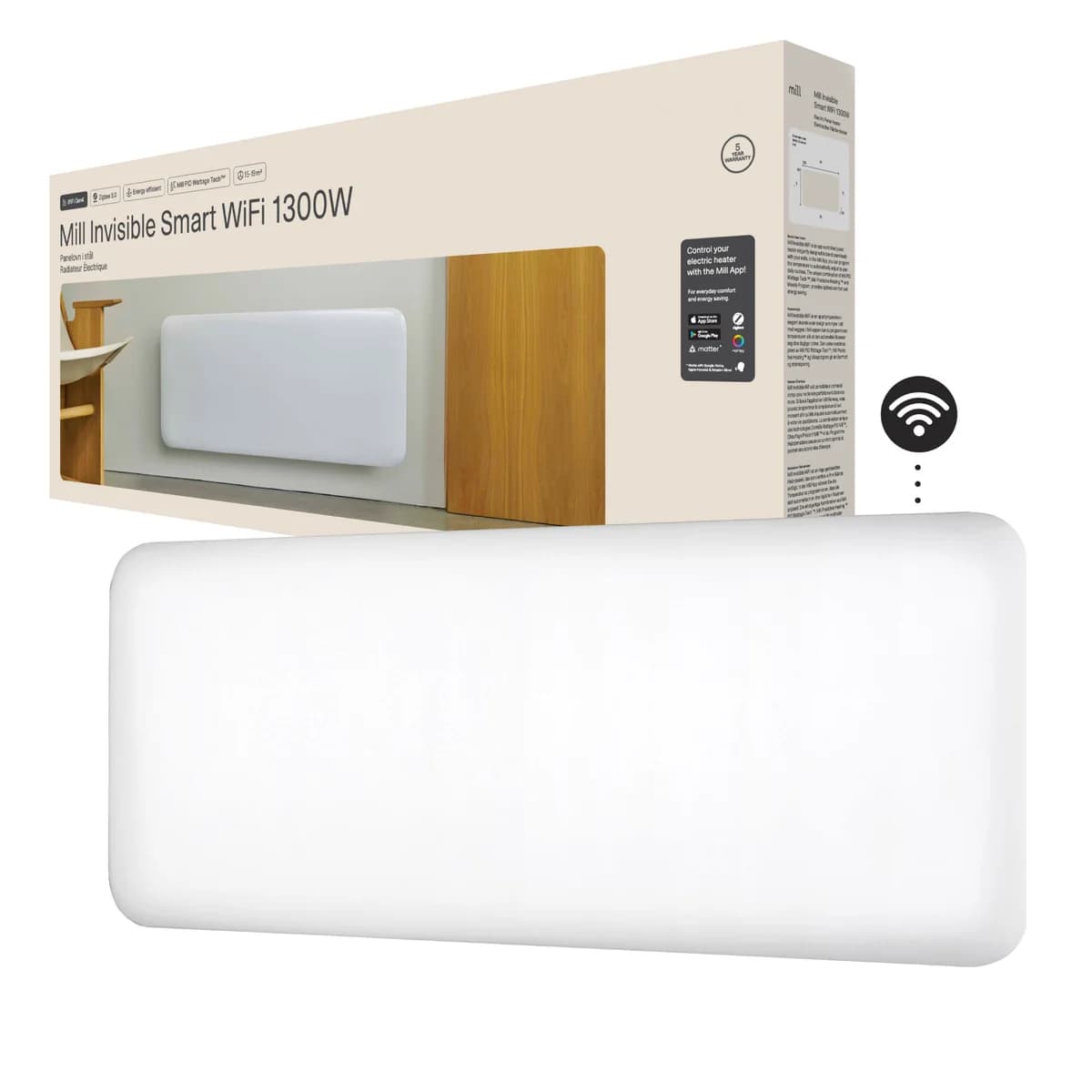 Mill Invisible Smart WiFi Panel Heater 1300W White | PA1300WIFI4