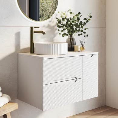 800mm White Fluted Wall Hung Countertop Vanity Unit with Basin – Melbourne