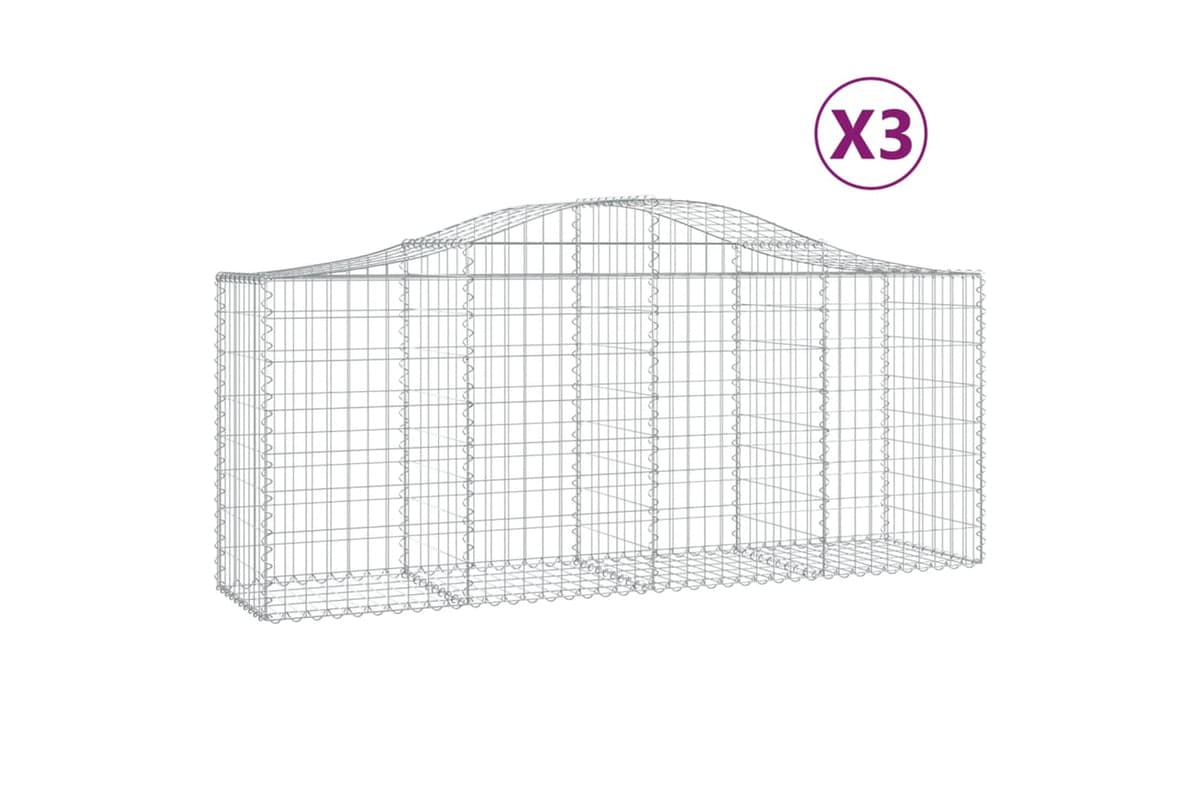 vidaXL 3145620 Arched Gabion Baskets 3 Pcs 200x50x80/100cm Galvanised Iron