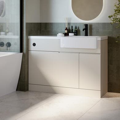 1100mm Beige Right Hand Toilet and Sink Unit with Black Fittings - Unit & Basin Only - Bali