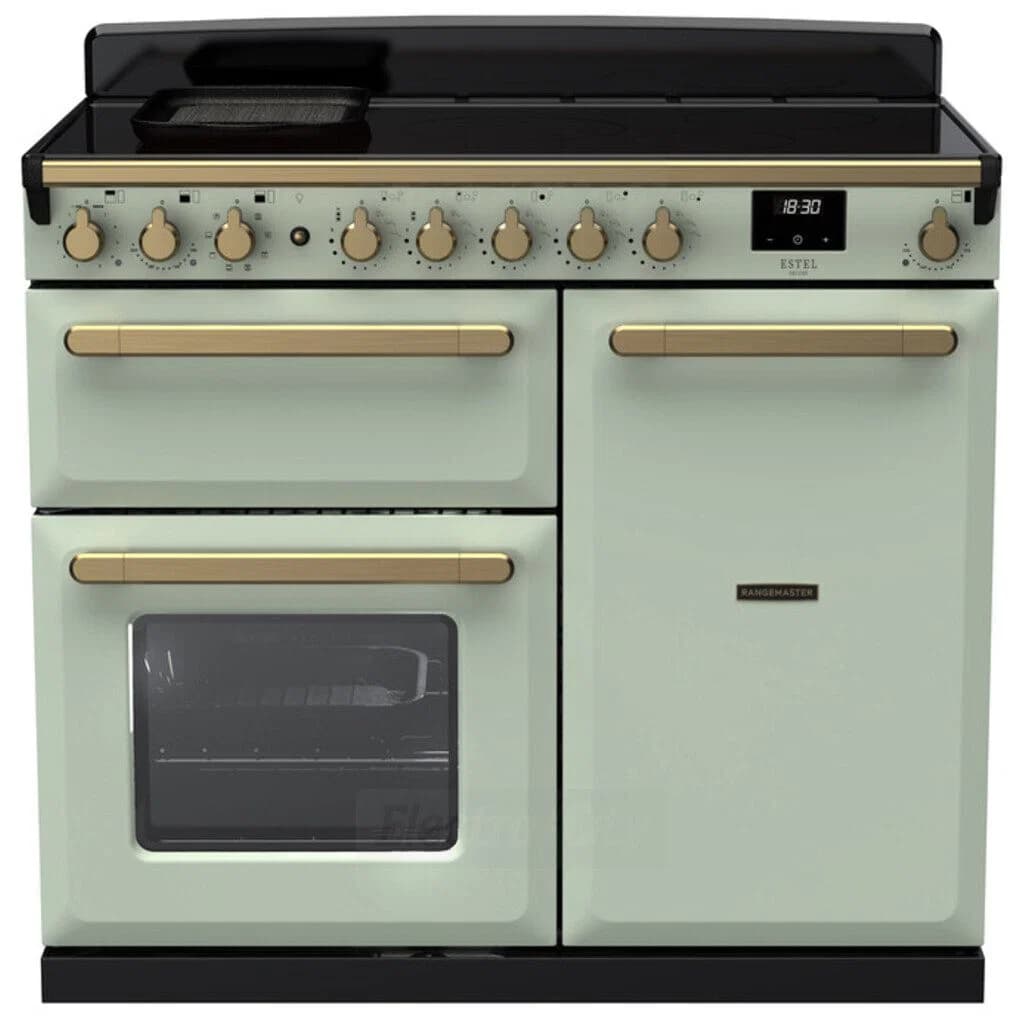 Rangemaster Estel Deluxe 100cm Induction Range Cooker | Mint with Brass Trim