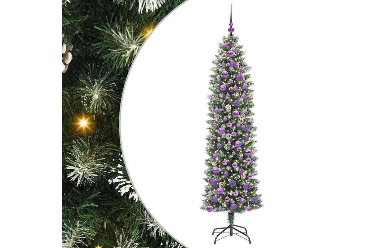 Vidaxl Artificial Slim Christmas Tree Green And White 180 Cm