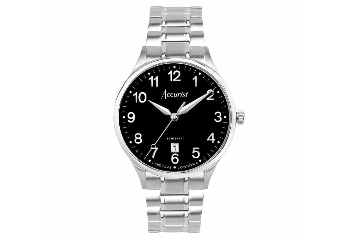Accurist Classic Men's Watch | Silver Case & Stainless Steel Bracelet With Black Dial | 37mm