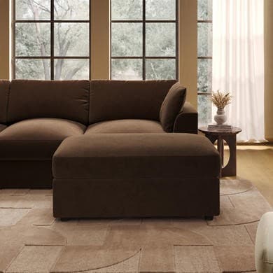 Large Chocolate Brown Velvet Footstool - August