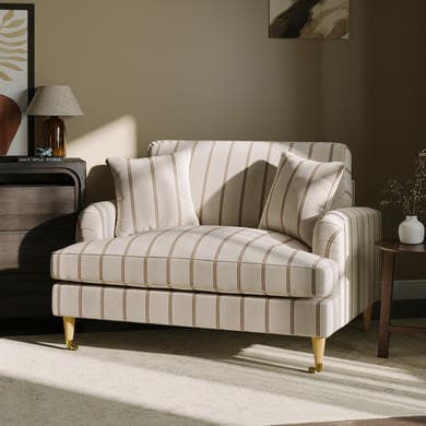 Cream Chenille Burnt Orange Striped Love Seat - Payton