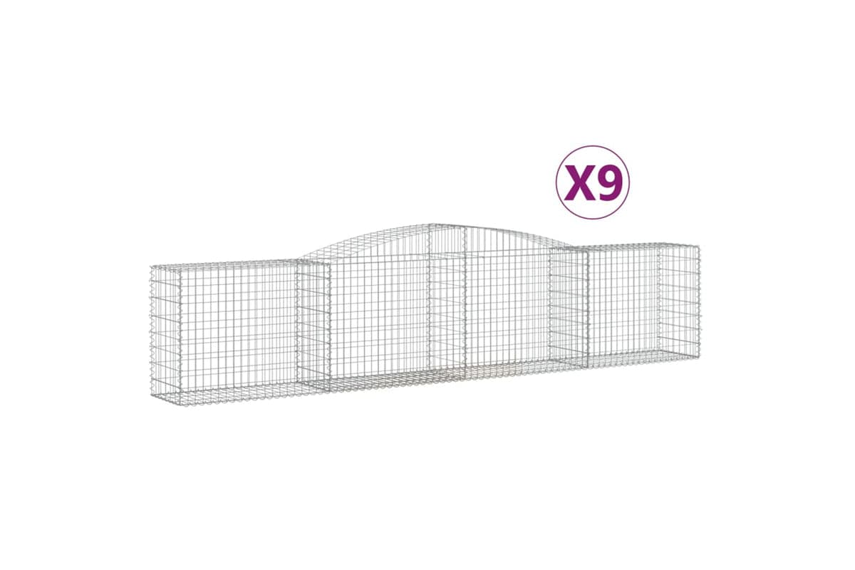 vidaXL 3146990 Arched Gabion Baskets 9 Pcs 400x50x80/100cm Galvanised Iron