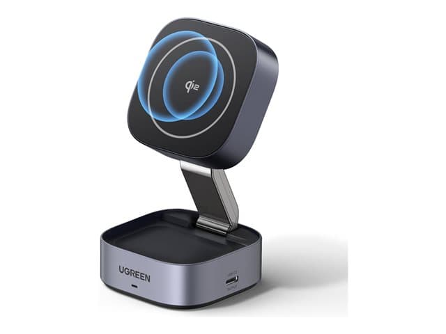 Ugreen - wireless charging stand - 2-in-1, Qi2, magnetic, foldable - USB-C, wireless charging - 15 Watt
