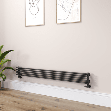 Ventura Linea Midnight Black Oval Unique Designer Radiator 175x1600mm Single Panel 1553 BTU - Horizontal Bars