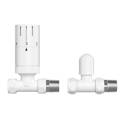 ALMOST PERFECT-White Round Thermostatic Straight Radiator Valves with Lock Shield - Better Bathrooms
