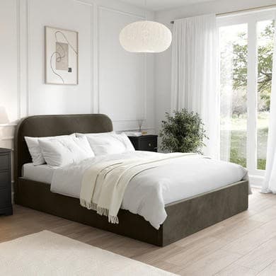 Khaki - Upholstered End-lift Ottoman Storage Bed - Zara