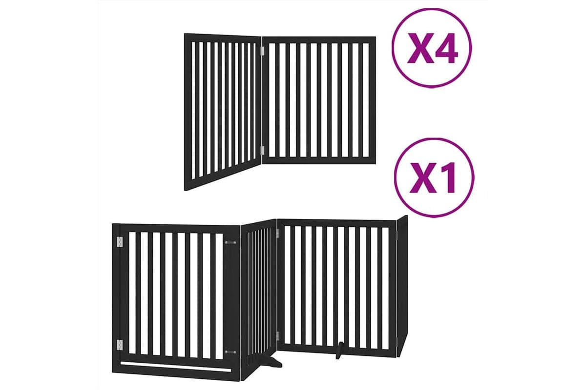 Vidaxl Dog Gate With Door Foldable 12 Panels Black 960 Cm Poplar Wood