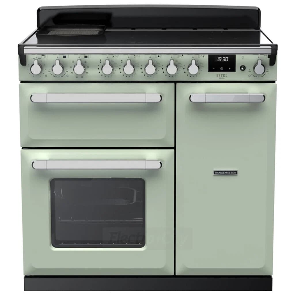 Rangemaster Estel Deluxe 90cm Induction Range Cooker | Mint with Chrome Trim