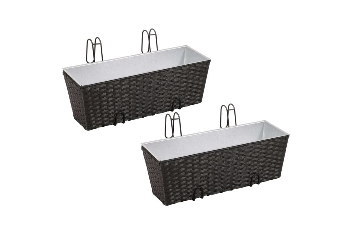 vidaXL 41086 Balcony Trapezoid Rattan Planter Set 50cm 2 Pcs Black