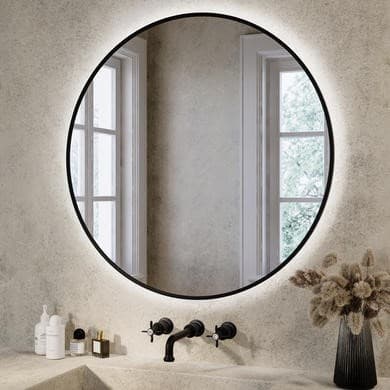 ONLY OPENED - Round Black Backlit Heated Bathroom Mirror with Lights 800mm Orion
