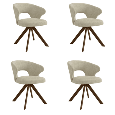 Set of 4 Beige Upholstered Swivel Dining Chairs with Walnut Legs - Mila