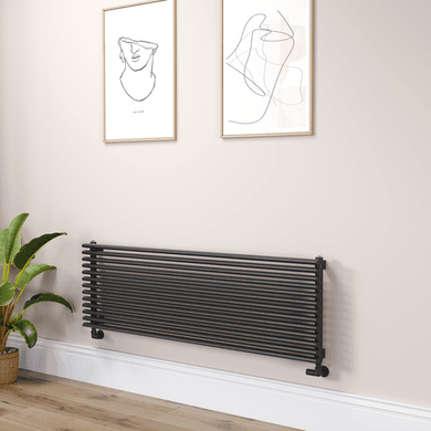 Ventura Linea Midnight Black Oval Unique Designer Radiator 455x1400mm Single Panel 3420 BTU - Horizontal Bars