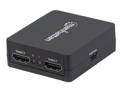 Manhattan HDMI Splitter 2-Port , 1080p, Black, Displays output from x1 HDMI source to x2 HD displays (same output to both displays), USB-A Powered (ca